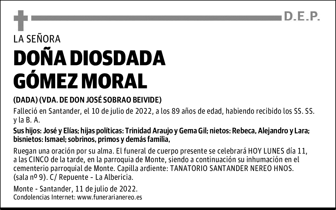 DOÑA DIOSDADA GÓMEZ MORAL
