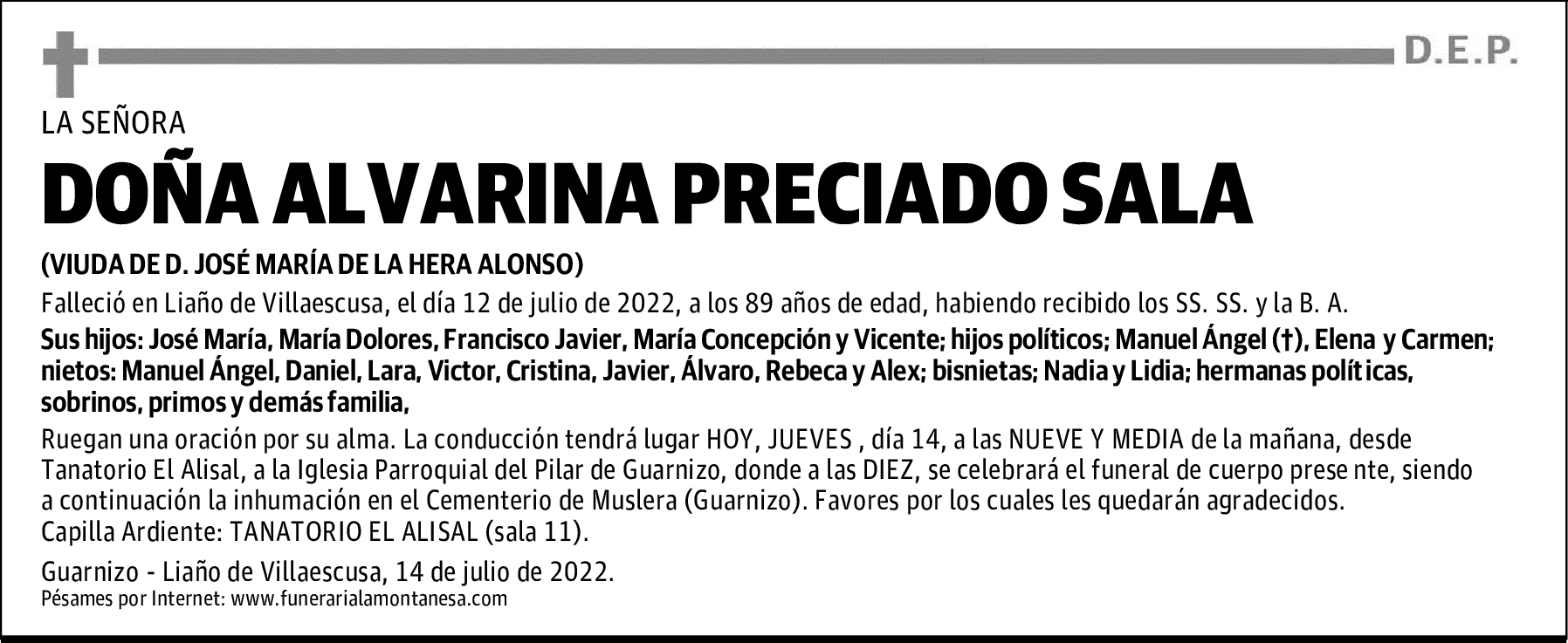 DOÑA ALVARINA PRECIADO SALA