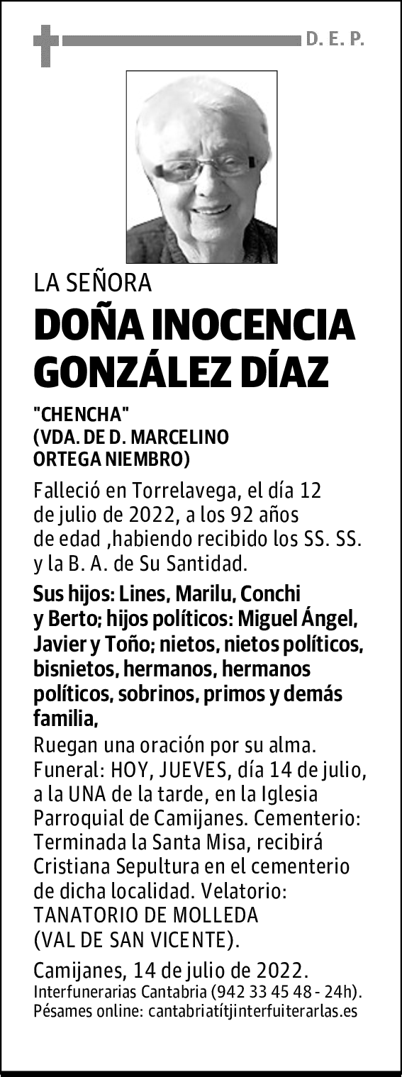 DOÑA. INOCENCIA GONZÁLEZ DÍAZ