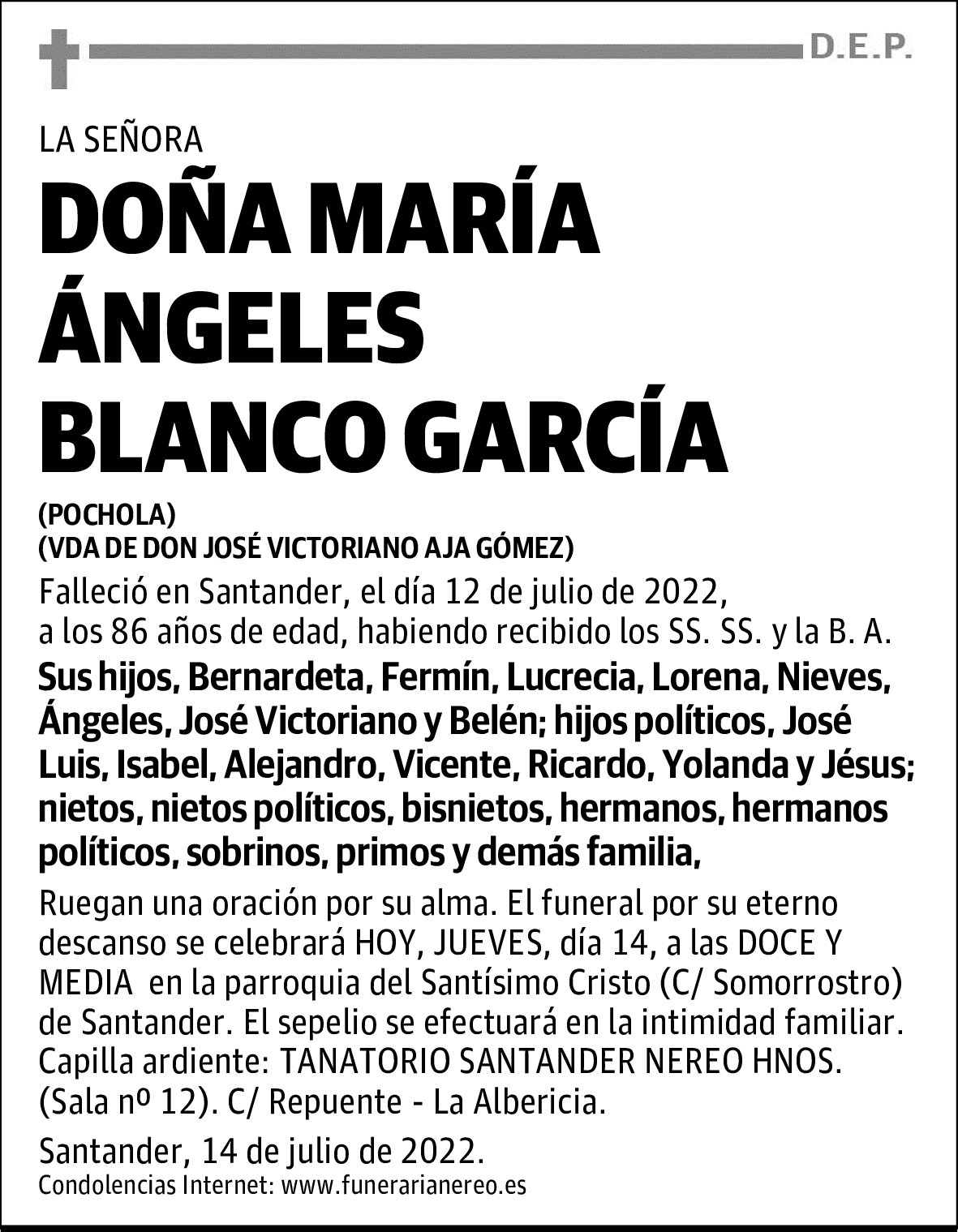 DOÑA MARÍA ÁNGELES BLANCO GARCÍA