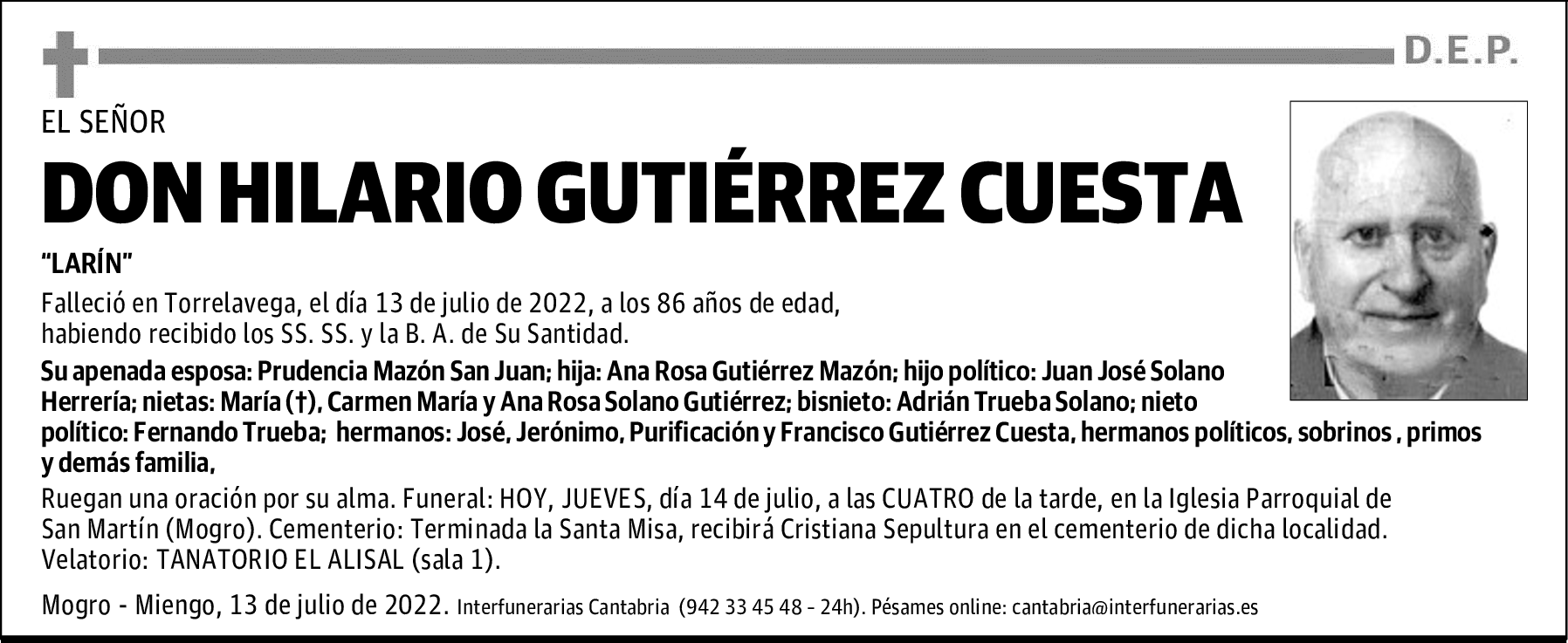 D. HILARIO GUTIÉRREZ CUESTA