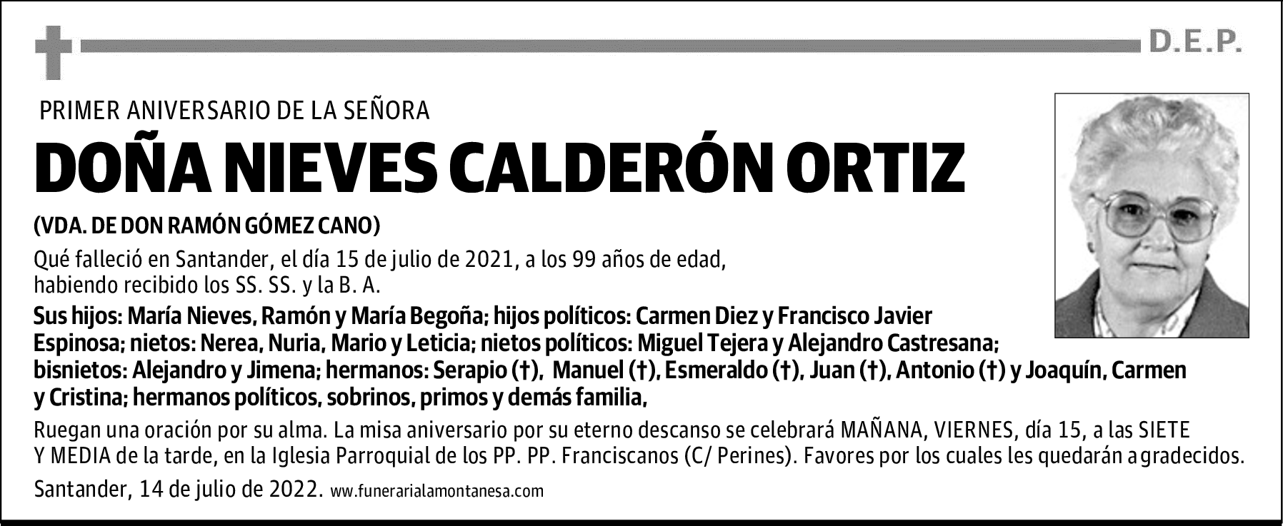 DOÑA NIEVES CALDERÓN ORTIZ