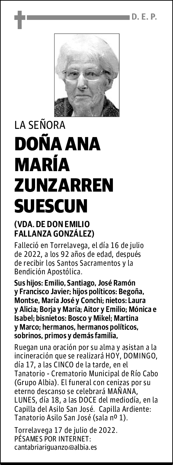 DOÑA ANA MARIA ZUNZARREN SUESCUN