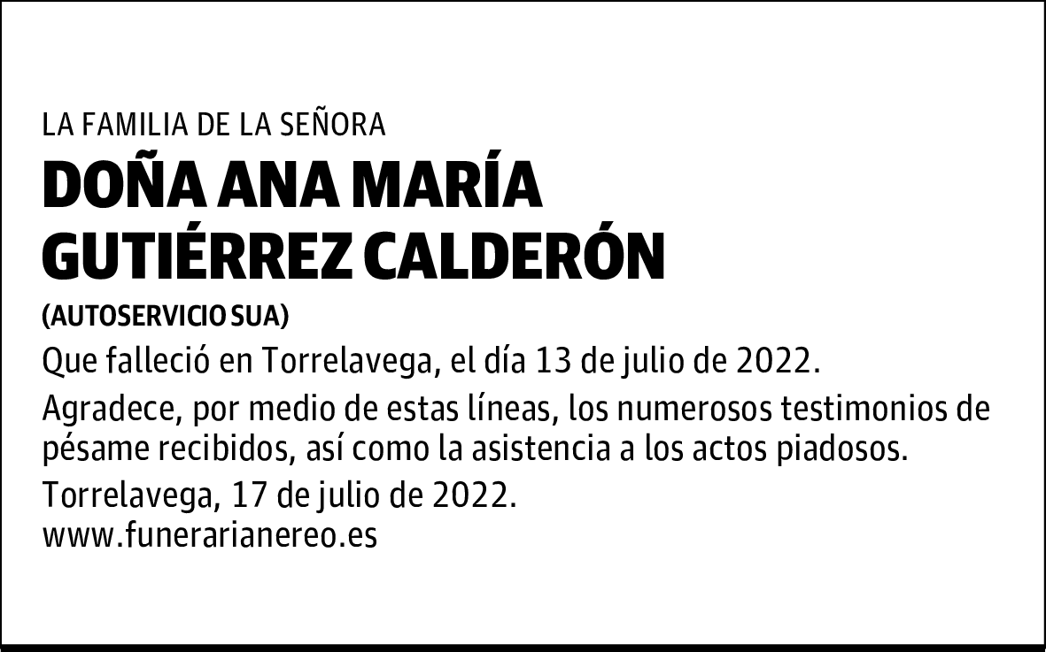 DOÑA ANA MARÍA GUTIERREZ CALDERÓN