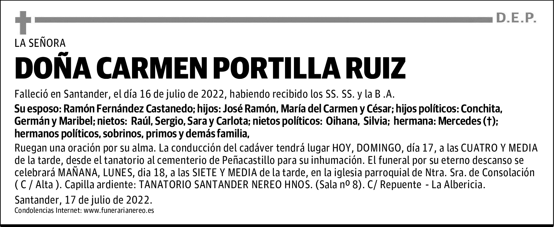 DOÑA CARMEN PORTILLA RUIZ