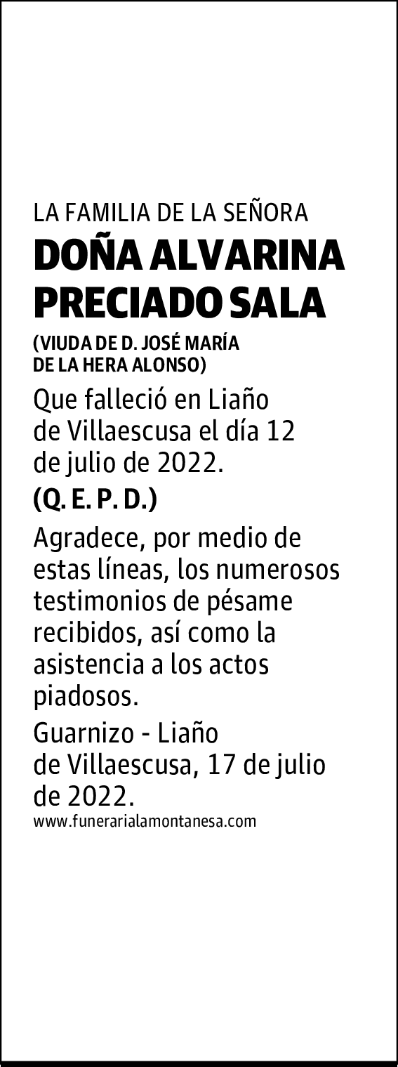 DOÑA ALVARINA PRECIADO SALA