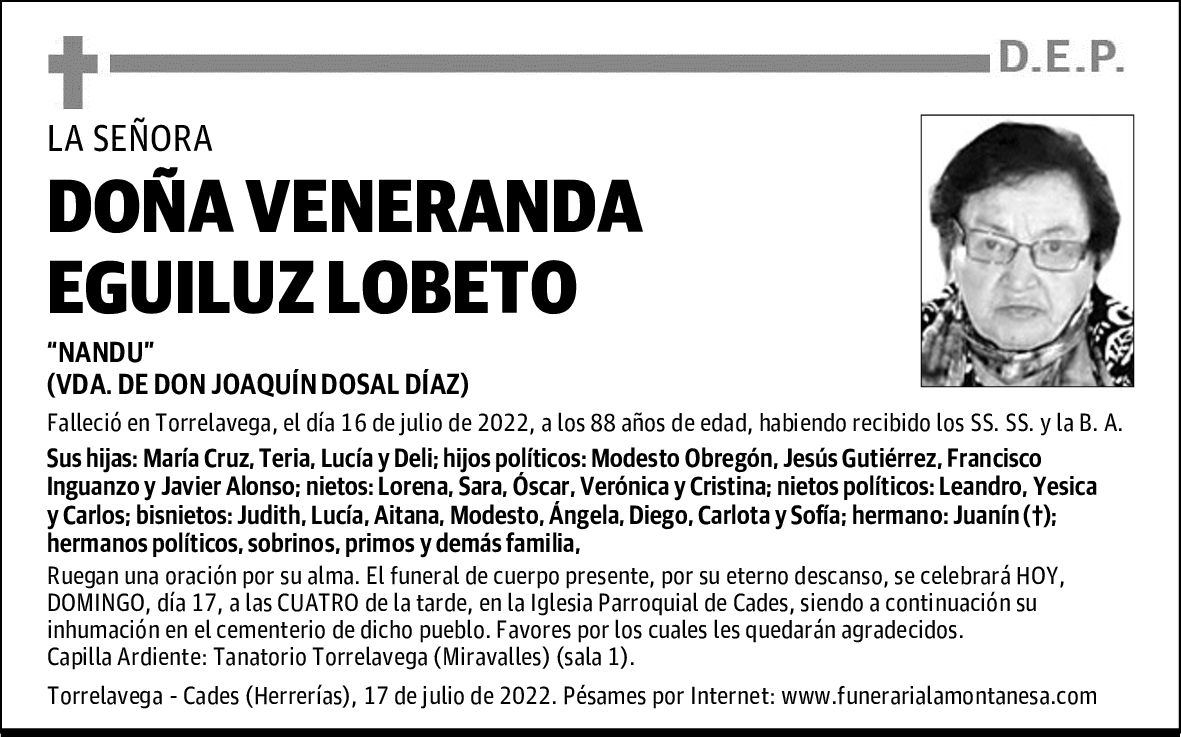 DOÑA VENERANDA EGUILUZ LOBETO