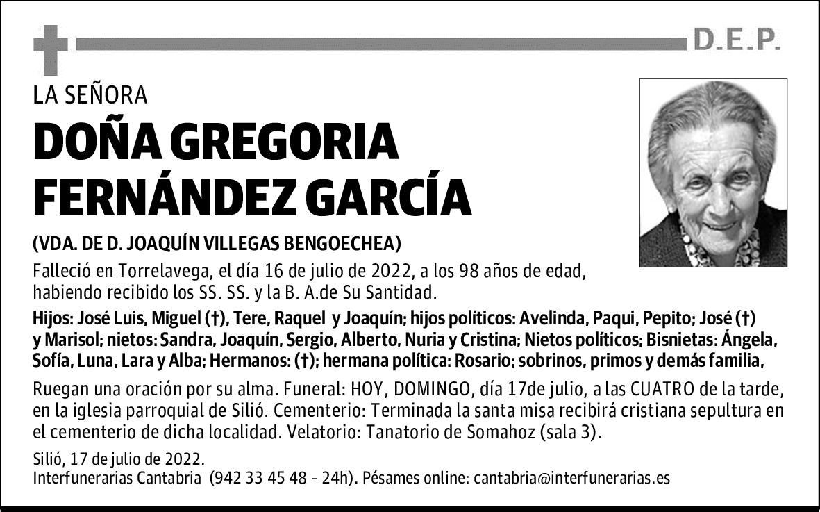 DOÑA GREGORIA FERNÁNDEZ GARCÍA