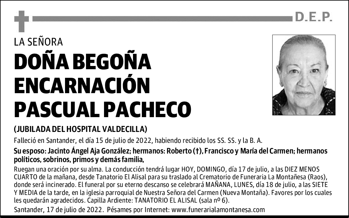 DOÑA BEGOÑA ENCARNACIÓN PASCUAL PACHECO