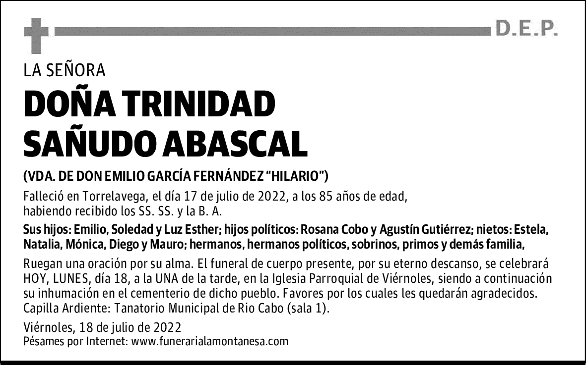 DOÑA TRINIDAD SAÑUDO ABASCAL