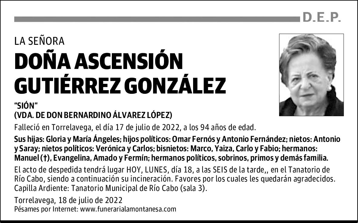 DOÑA ASCENSIÓN GUTIÉRREZ GONZÁLEZ