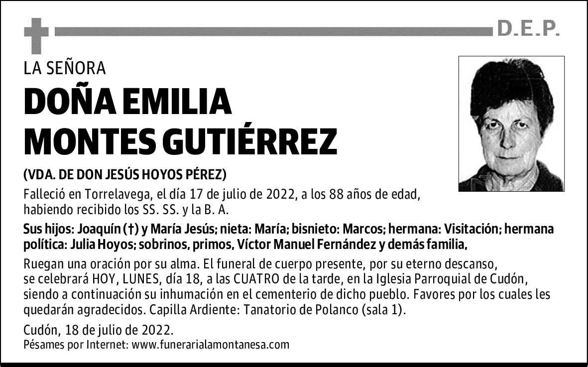 DOÑA EMILIA MONTES GUTIÉRREZ