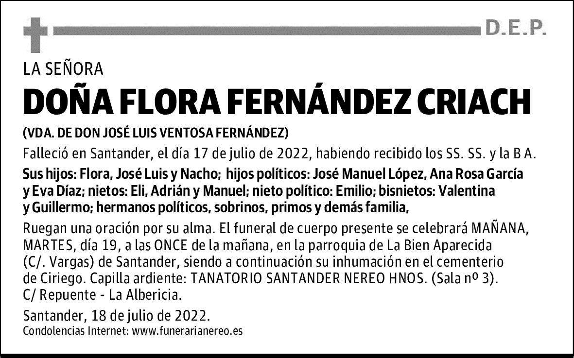 DOÑA FLORA FERNÁNDEZ CRIACH