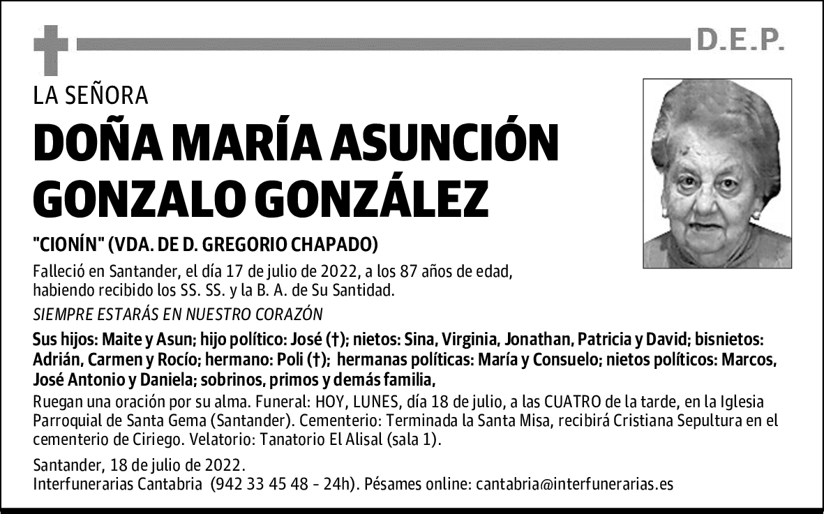 DOÑA. MARÍA ASUNCIÓN GONZALO GONZÁLEZ