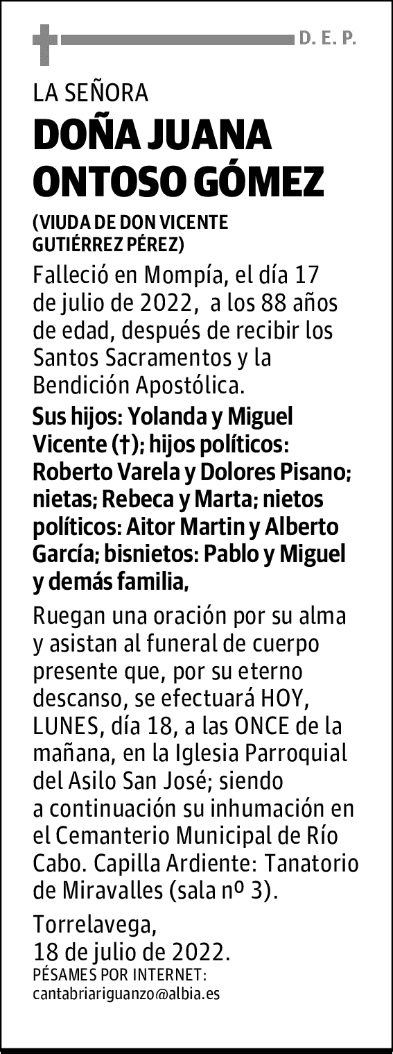 DOÑA JUANA ONTOSO GÓMEZ