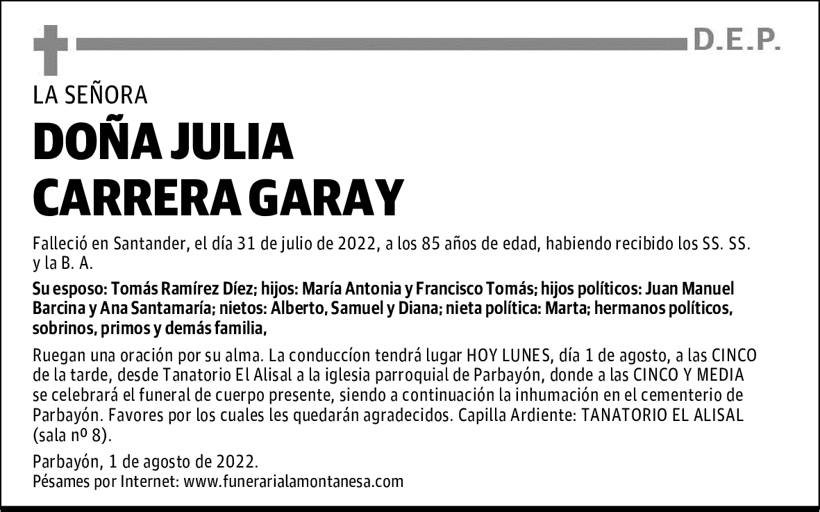 DOÑA JULIA CARRERA GARAY