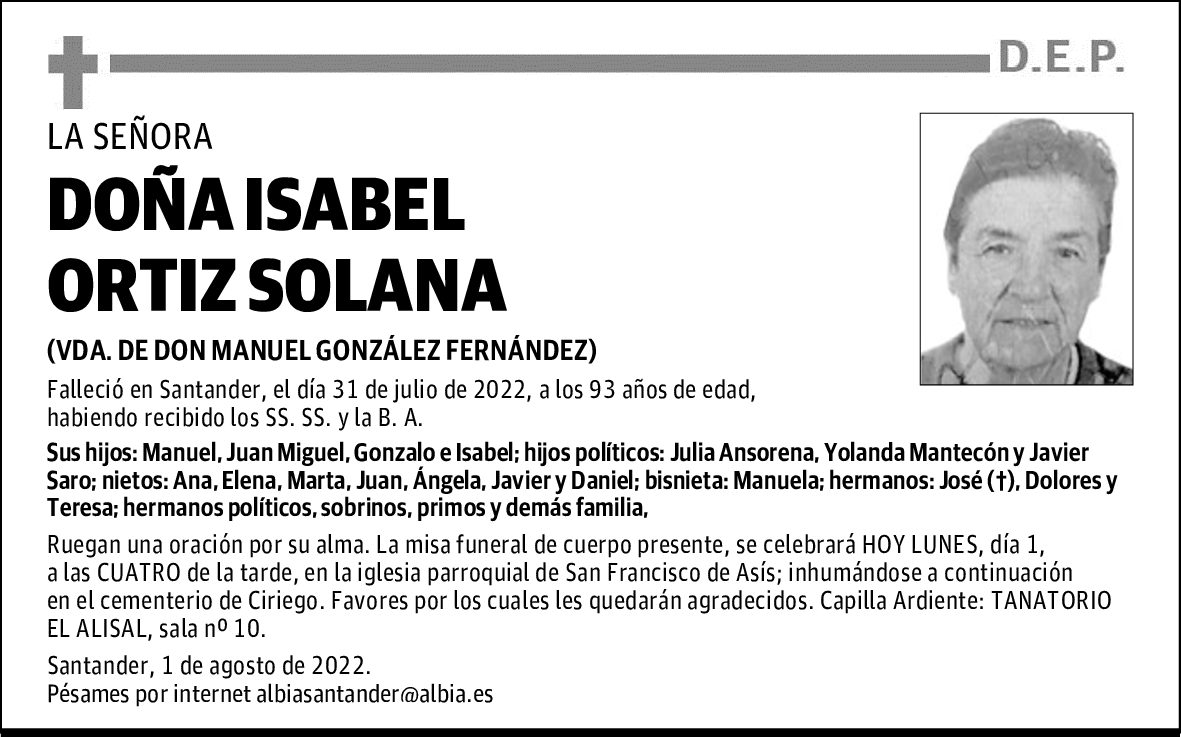 DOÑA ISABEL ORTIZ SOLANA