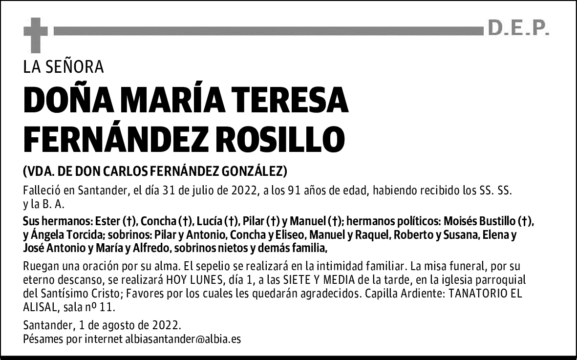 DOÑA MARÍA TERESA FERNÁNDEZ ROSILLO
