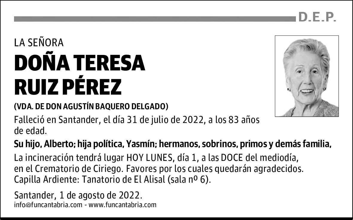DOÑA TERESA RUIZ PÉREZ