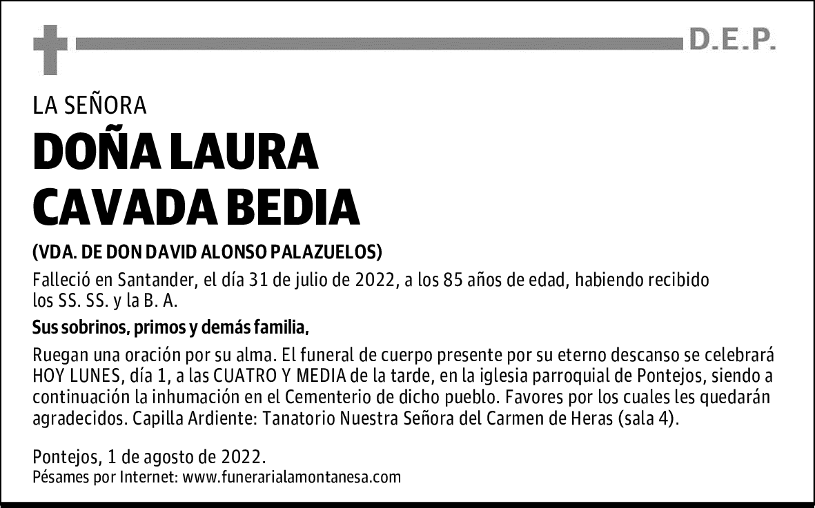 DOÑA LAURA CAVADA BEDIA