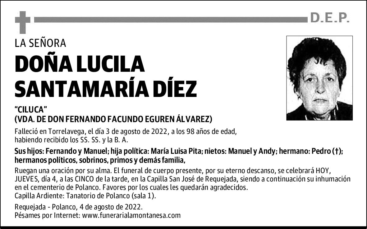 DOÑA LUCILA SANTAMARÍA DÍEZ