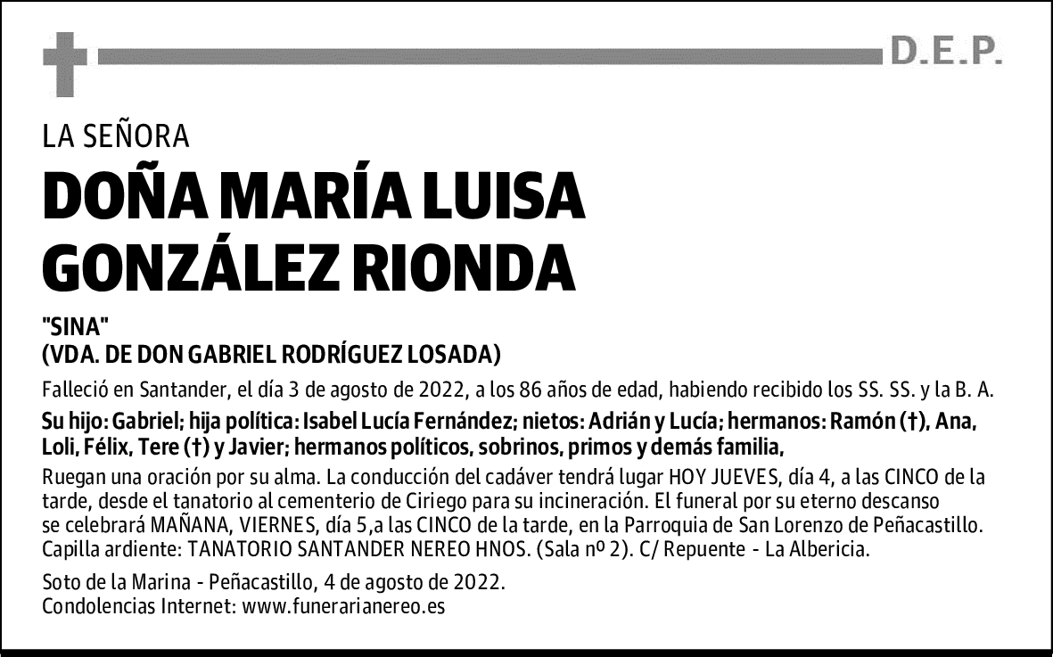 DOÑA MARÍA LUISA GONZÁLEZ RIONDA