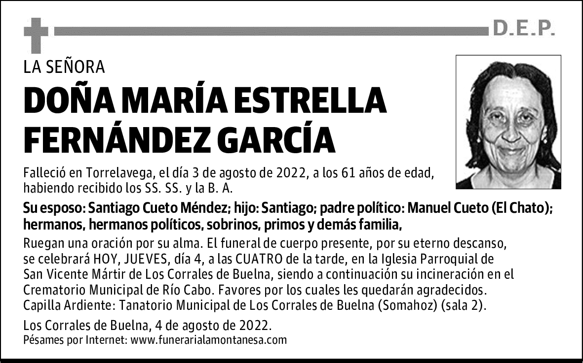 DOÑA MARÍA ESTRELLA FERNÁNDEZ GARCÍA