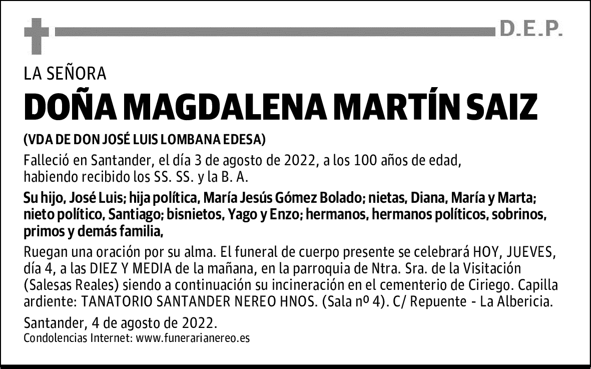 DOÑA MAGDALENA MARTÍN SAIZ