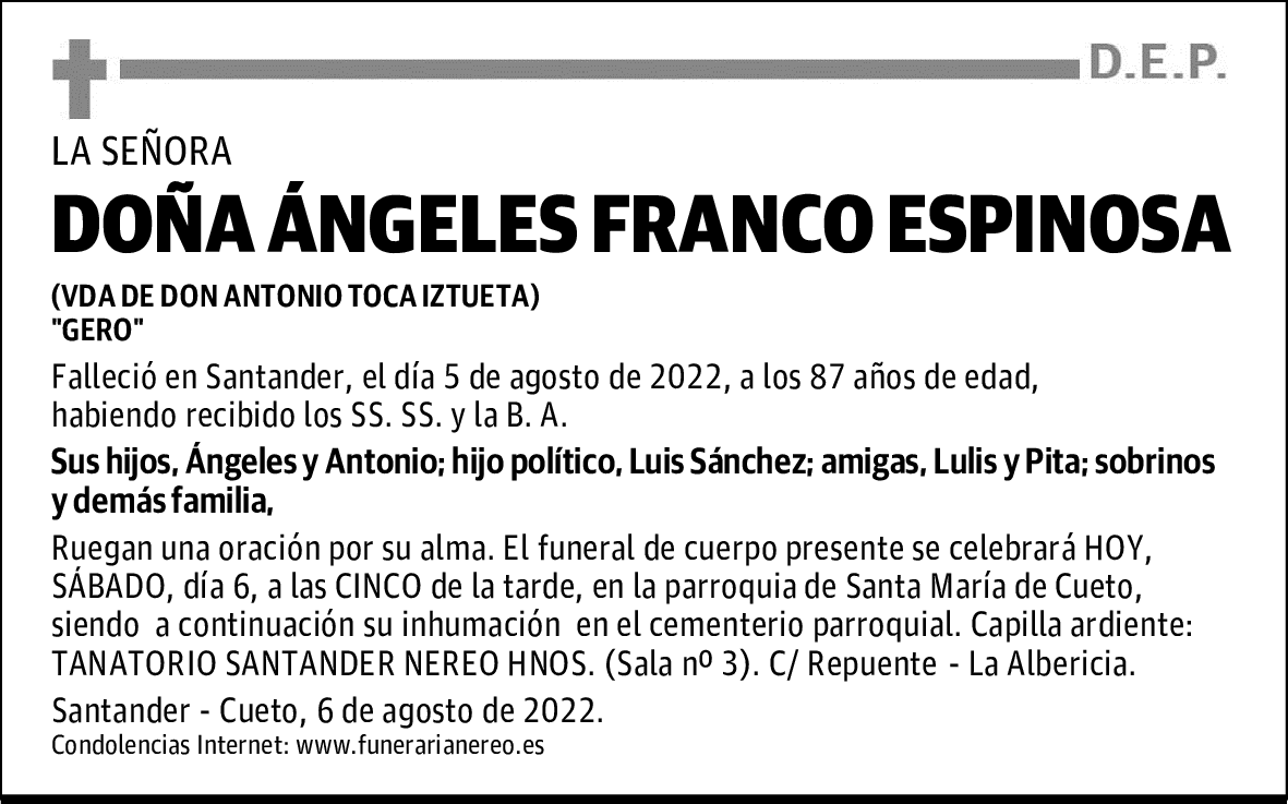 DOÑA ÁNGELES FRANCO ESPINOSA