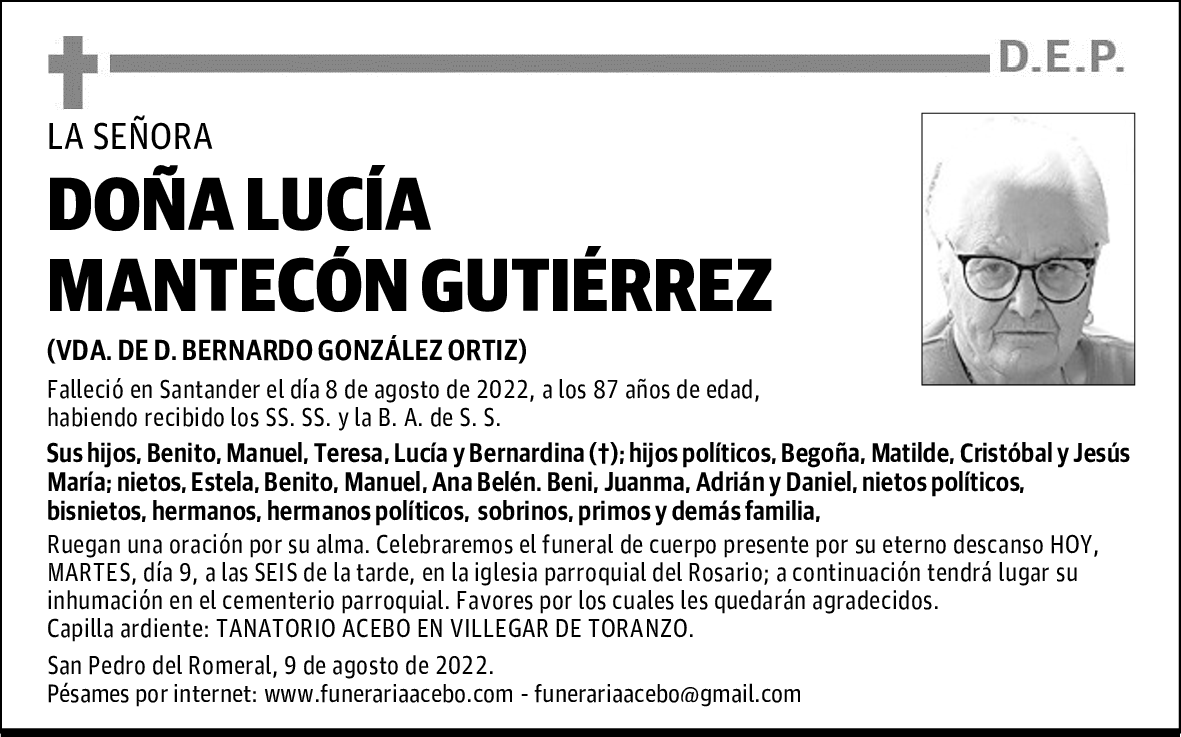 DOÑA LUCÍA MANTECÓN GUTIÉRREZ