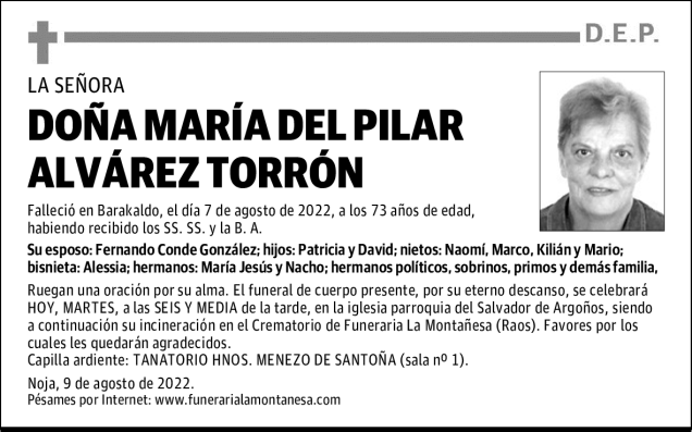 DOÑA MARÍA DEL PILAR ALVÁREZ TORRÓN