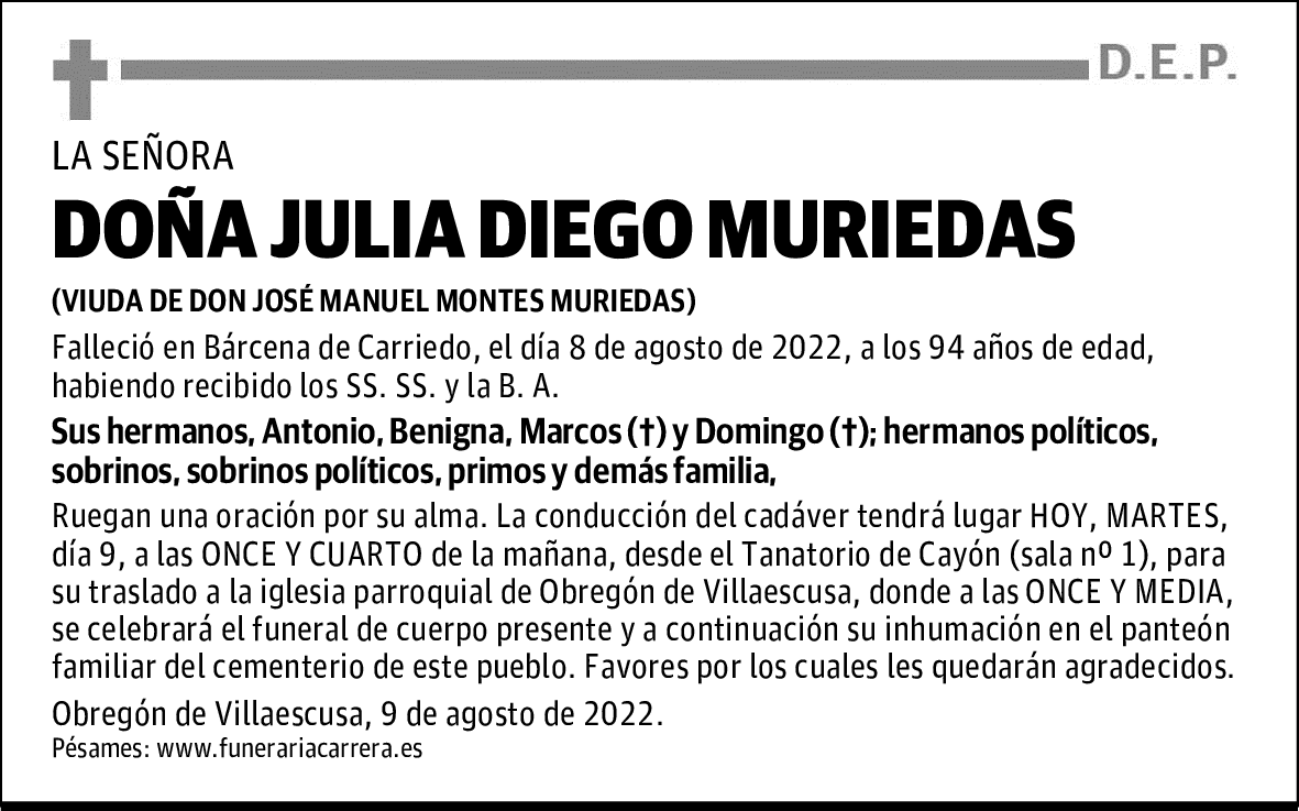 DOÑA JULIA DIEGO MURIEDAS