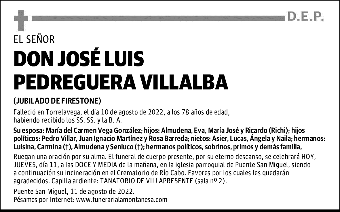 DON JOSÉ LUIS PEDREGUERA VILLALBA