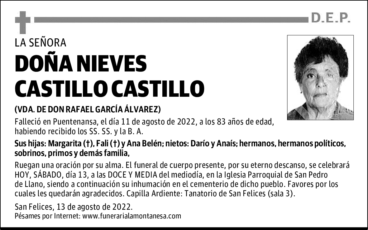 DOÑA NIEVES CASTILLO CASTILLO