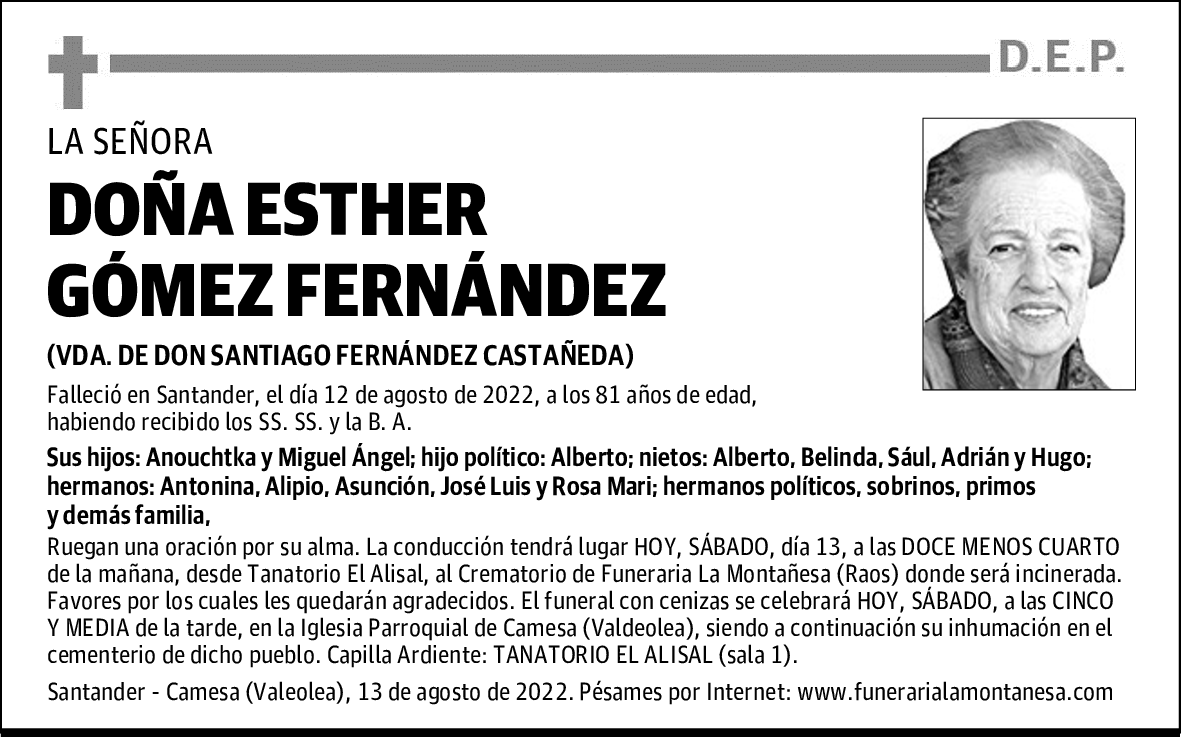 DOÑA ESTHER GÓMEZ FERNÁNDEZ