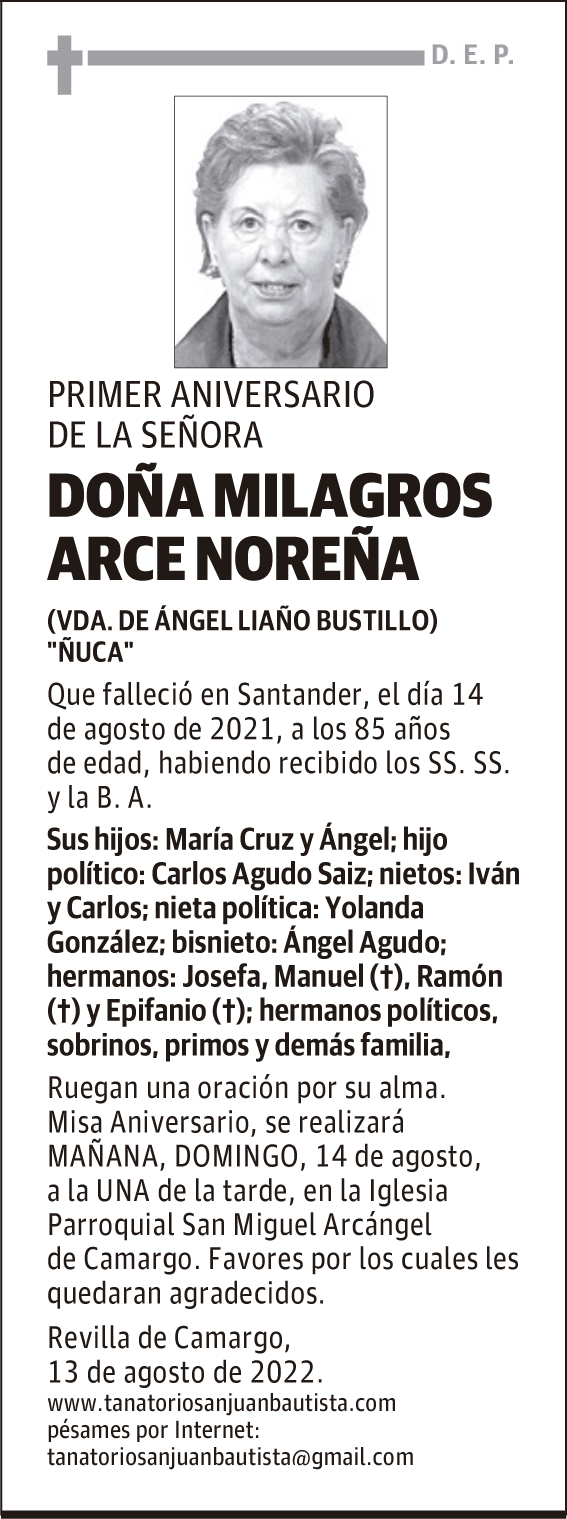 DOÑA MILAGROS ARCE NOREÑA