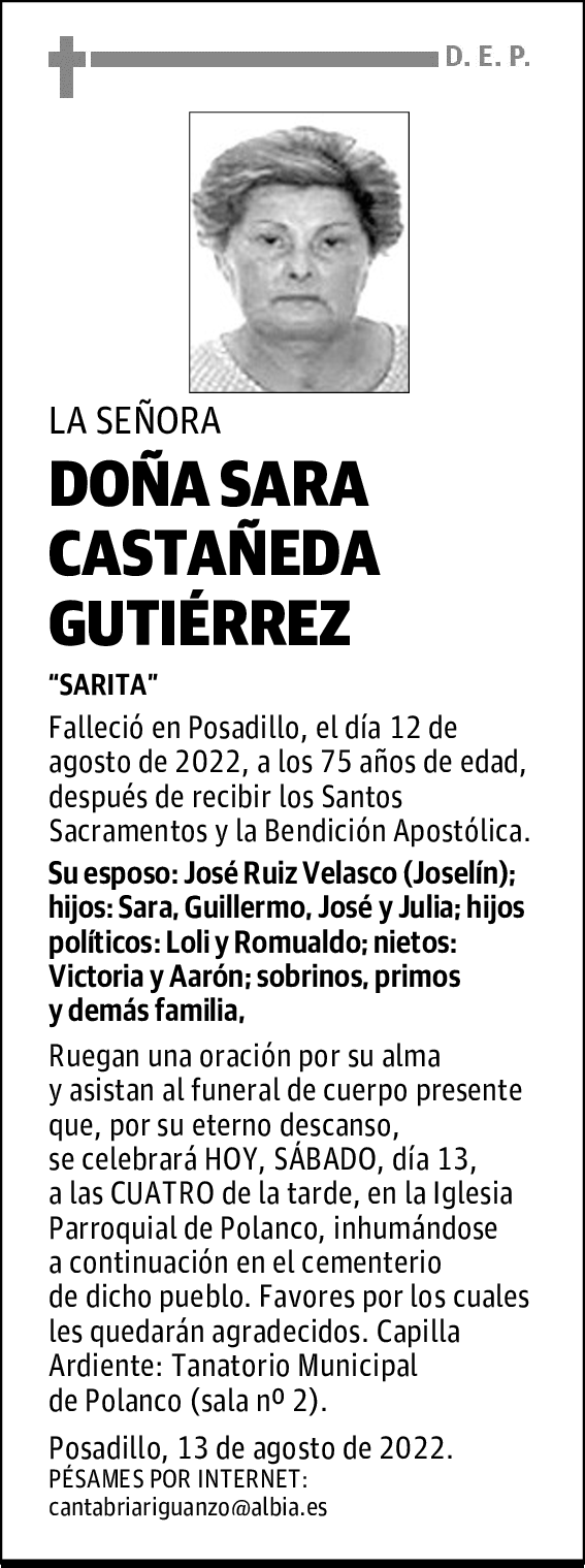 DOÑA SARA CASTAÑEDA GUTIÉRREZ
