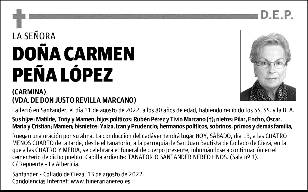 DOÑA CARMEN PEÑA LÓPEZ