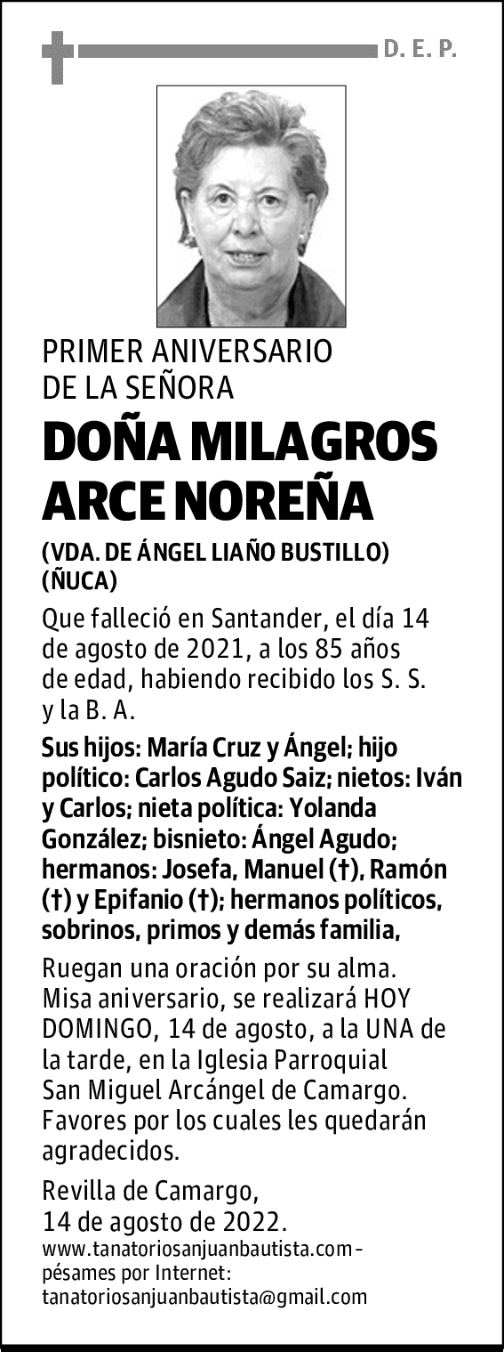 DOÑA MILAGROS ARCE NOREÑA