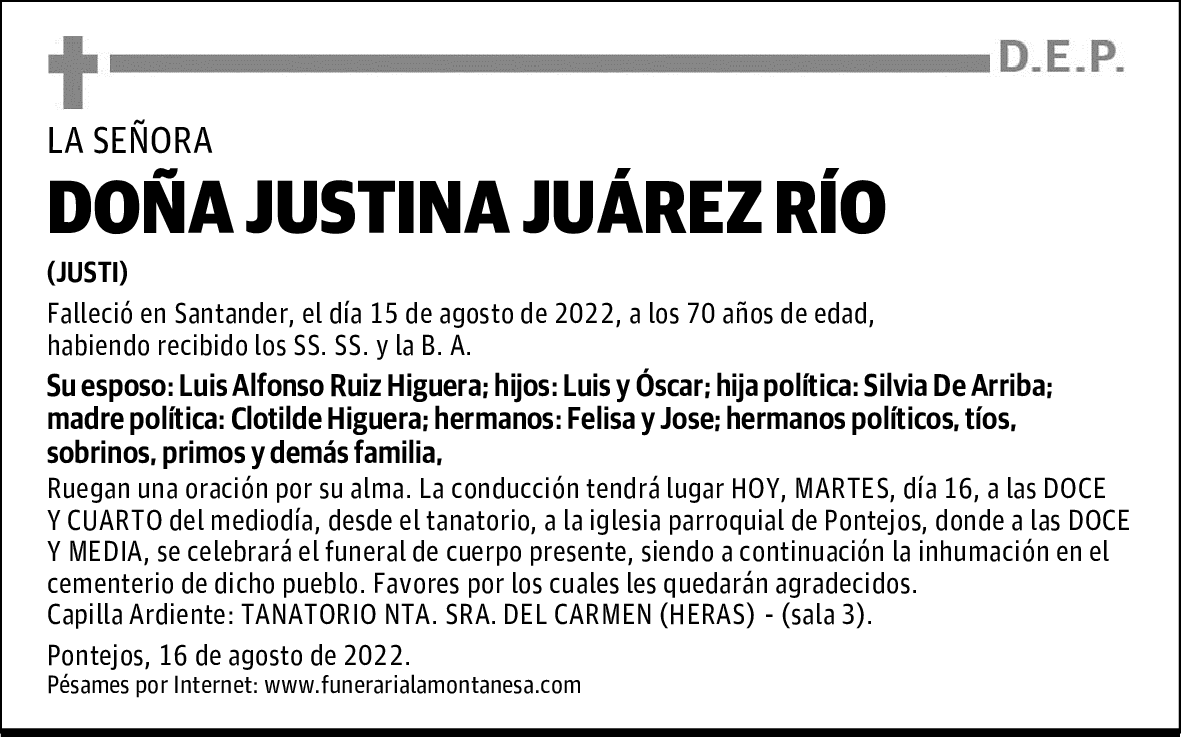 DOÑA JUSTINA JUÁREZ RÍO