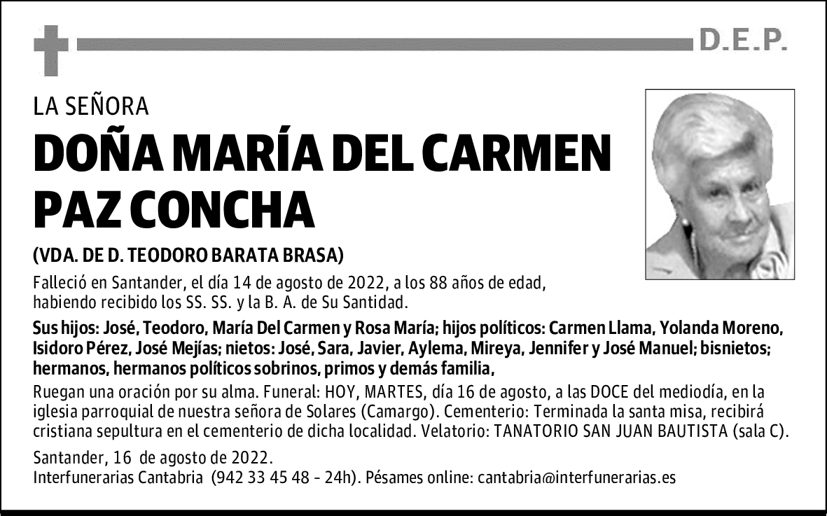 Dª. MARÍA DEL CARMEN PAZ CONCHA