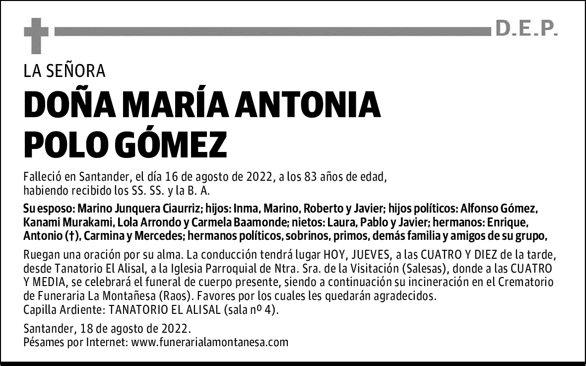 DOÑA MARÍA  ANTONIA POLO GÓMEZ