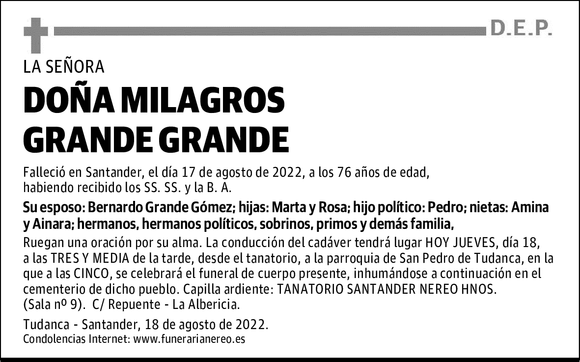 DOÑA  MILAGROS GRANDE GRANDE