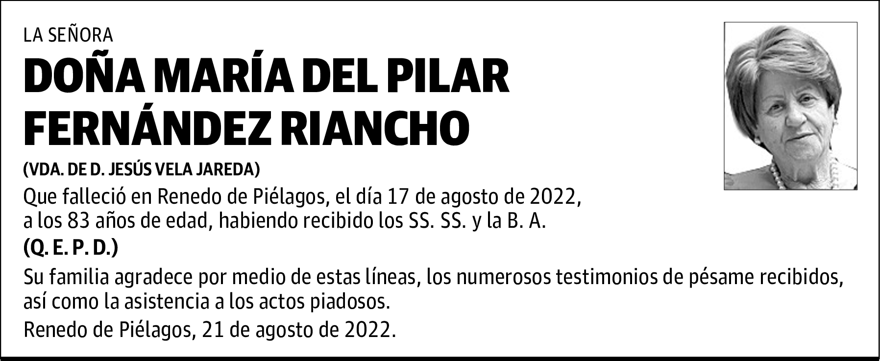 Dª. MARÍA DEL PILAR FERNÁNDEZ RIANCHO