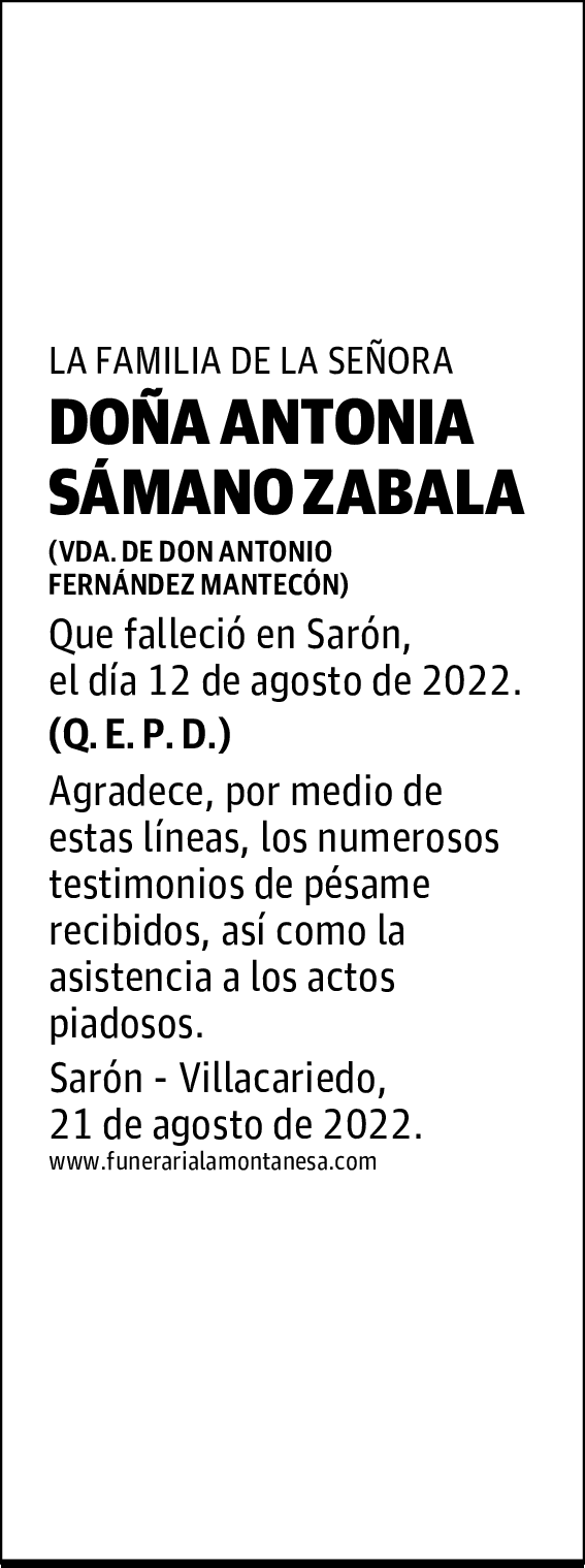 DOÑA ANTONIA SÁMANO ZABALA