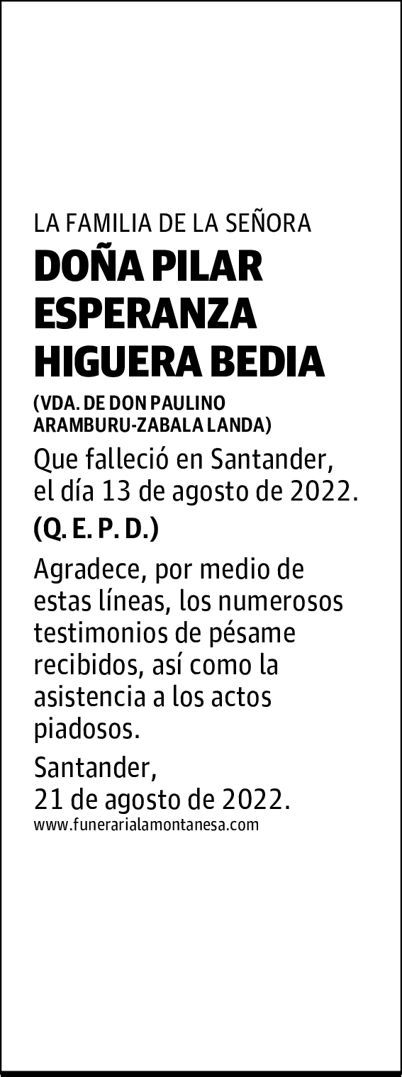 DOÑA PILAR ESPERANZA HIGUERA BEDIA