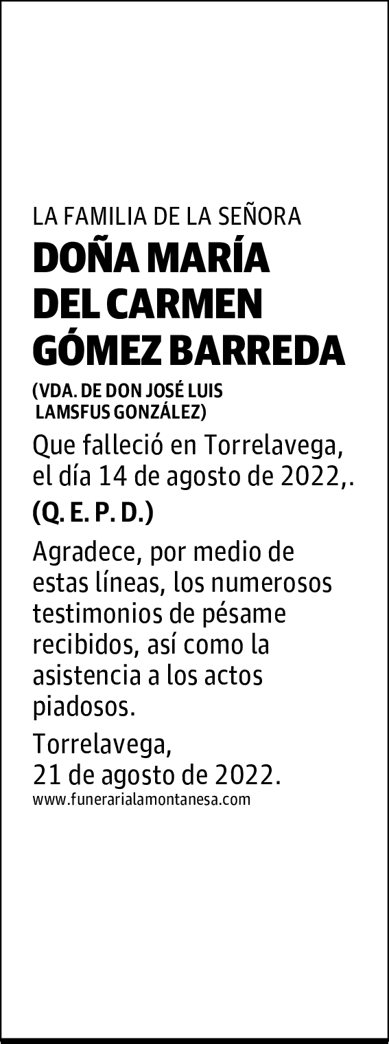 DOÑA MARÍA DEL CARMEN GÓMEZ BARREDA