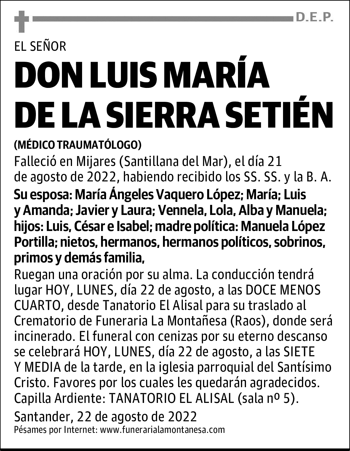 DON LUIS MARÍA DE LA SIERRA SETIÉN