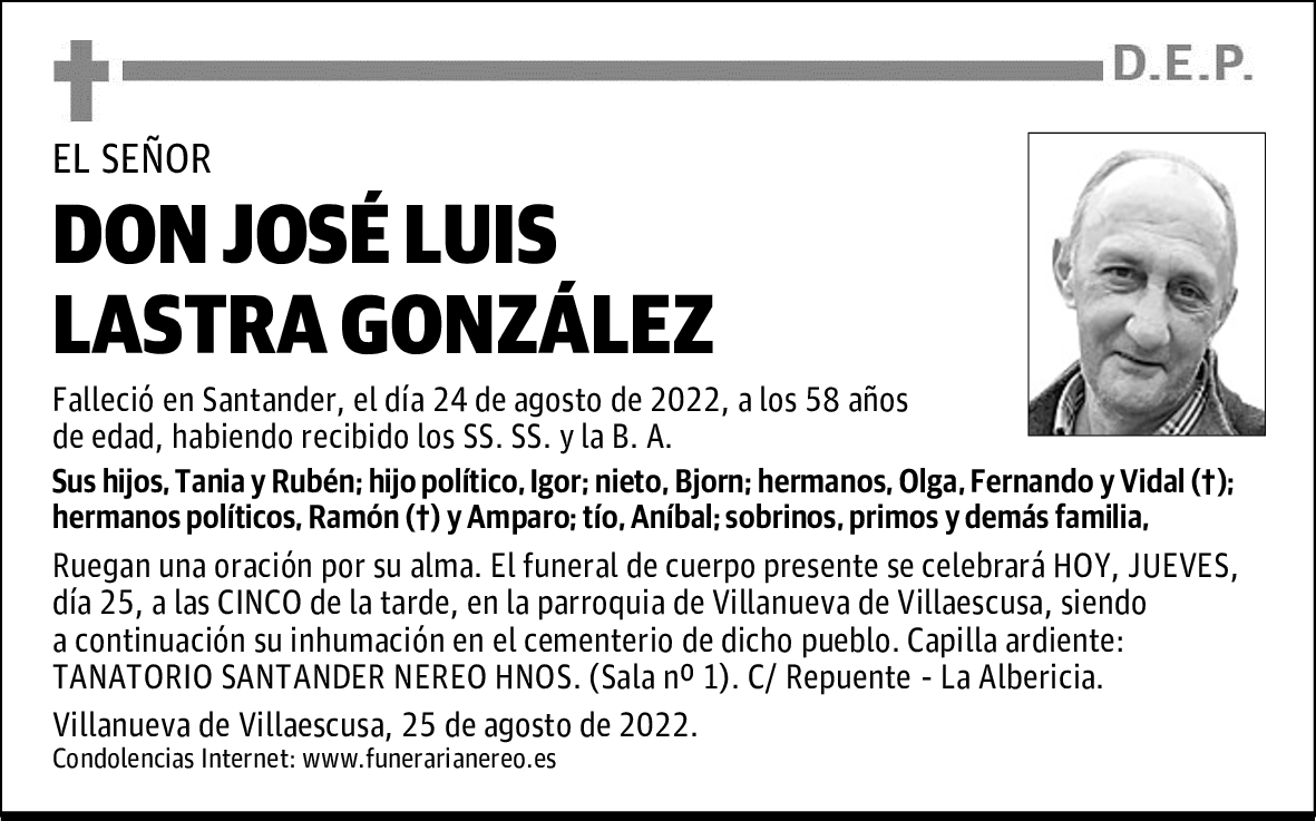 DON JOSÉ LUIS LASTRA GONZÁLEZ