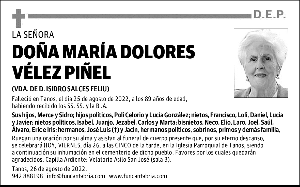 DOÑA MARÍA DOLORES VÉLEZ PIÑEL